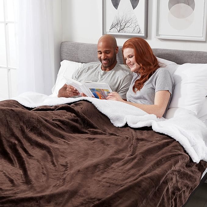 Genteele Sherpa Throw Blanket Super Soft Reversible Ultra Luxurious Plush Blanket, 60 x 80 inches, Brown/White