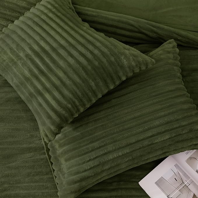 Andency Fleece Queen Comforter Set, 3 Pieces Olive Green Comforter Set for Queen Size Bed, Super Soft Warm Fluffy Fuzzy Bedding Set for Winter (1 Comforter & 2 Pillowcases)