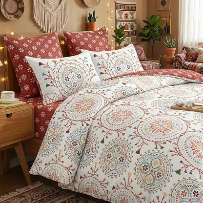 Nayoroom Boho Comforter Set Queen Size Reversible Bohemian Medallion Paisley Comforter 3 Pieces Soft Lightweight Southwestern Aesthetic Bedding Set for All Seasons
