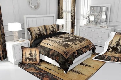 Erosebridal Tree Camo Cabin Comforter Set Queen Rustic Farmhouse Bedding Sets Camouflage Hunting Wildlife Bear Bedding Comforter Sets for Boys Teen Men,Woodland Pine Tree Animal Quilt Set 3 Pcs
