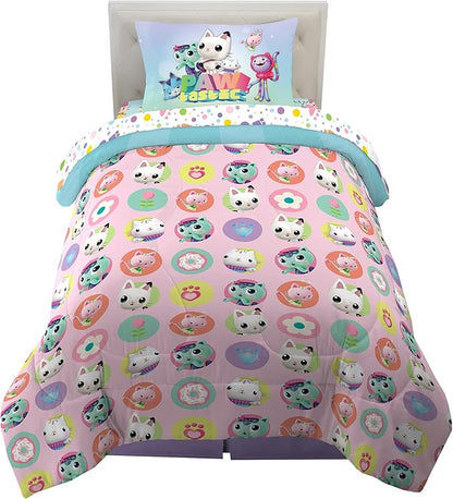 DreamWorks Gabby's Dollhouse Cakey, MerCat And Pandy Kids Bedding Super Soft Comforter And Sheet Set, 4 Piece Twin Size, By Franco