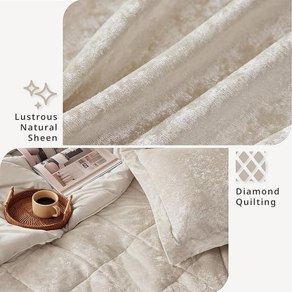 Intelligent Design Velvet Comforters King Bedding Reversible, All Season, Diamond Quilted Bedding Microfiber Comforters, Felicia, King/Cal King, Champagne 4 Piece