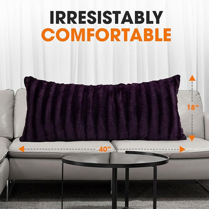 Cheer Collection Faux Fur Long Body Pillow - Accent Throw Pillow for Bed and Couch - Decorative Lumbar Pillow with Insert, Purple (18" x 40")