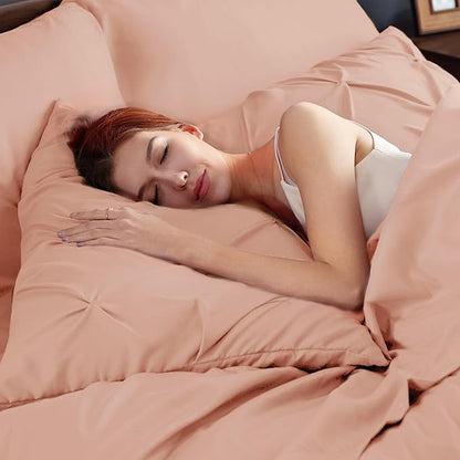 Bedsure Twin Comforter Set Dusty Pink - Bed in a Bag Twin Size Bedding 5 Pieces, GentleSoft™ Pintuck Bed Set Gift for Family, Pinch Pleat Dusty Pink Comforter with Sheets, Pillowcase & Sham
