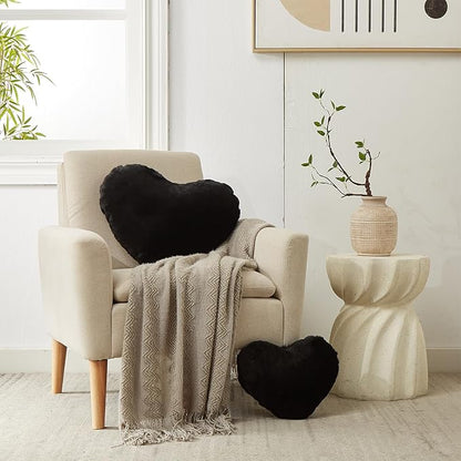 YRXRUS Heart Pillows, Love Heart Shaped Pillow, Black Cute Heart Pillow for Gifts, Shaped Throw Pillows for Her, Kids, Women, Girls Home Decoration, 10X11 Inch