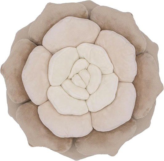 Throw Pillow in Monochromatic Colors - Flower Shaped Pillow – Soft Plush Floral Throw Pillow for Bed, Couch, Sofa & Kids Room | Cute Fluffy Bloom Cushion for Aesthetic Room Decor (Beige)
