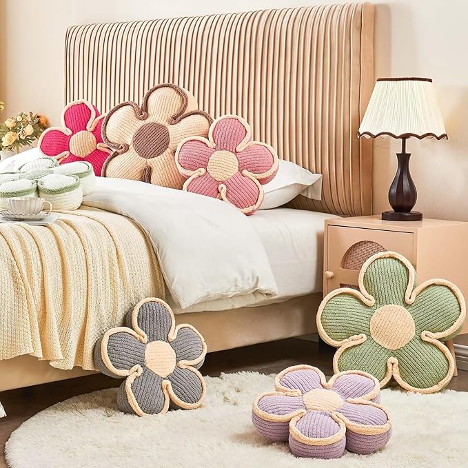Soft Flower Shaped Floor Cushion, Decorative Throw Pillow, Cute Seating Cushion, Plush Pillows for Sofa Couch Bed (17.7 Inch, Hot Pink)