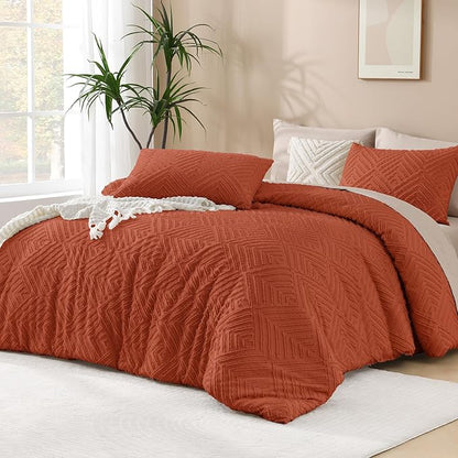 Andency Burnt Orange Oversized King Comforter 120"x120", 3 Pieces Terracotta Super King Boho Bedding Set & Collections, Farmhouse Tufted Fluffy Bed Set (1 Comforter, 2 Pillowcases)