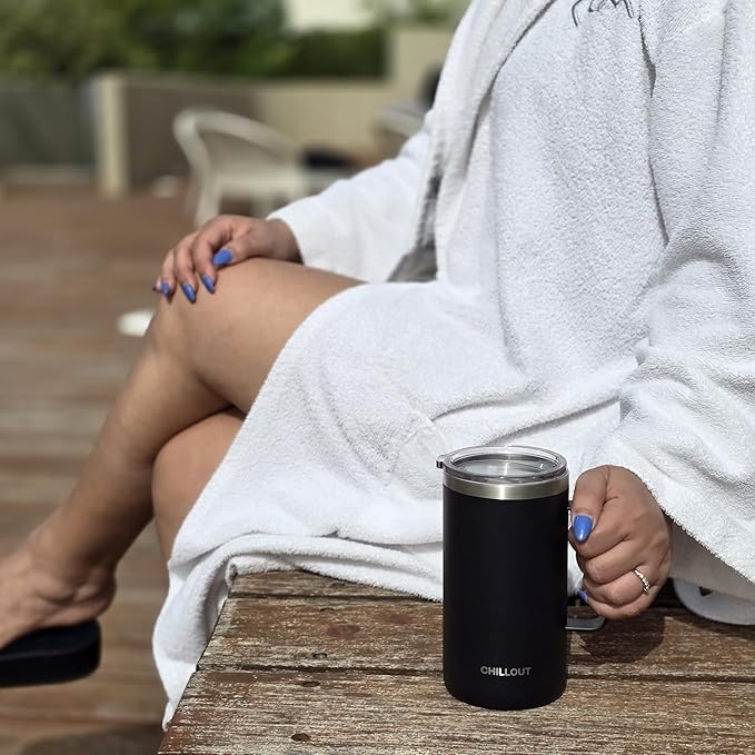 CHILLOUT LIFE Stainless Steel 20 oz Vacuum Insulated Coffee Mug with Handle and Lid, Large Thermal Camping Coffee Mug Cup with Durable Sliding Lid for Men & Women, Keeps your Beverages Hot/Cold