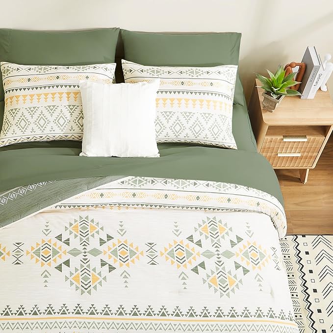 Geniospin Full Comforter Set - 7 Pieces Bed in a Bag, Comfortable Western Bedding Sets for All Seasons, Lightweight Soft Boho Comforter Bed Set with Sheets, Pillowcases & Shams