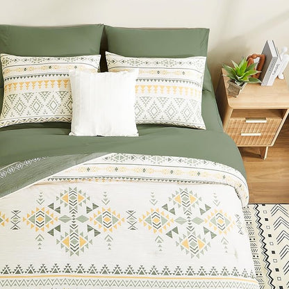 Geniospin Full Comforter Set - 7 Pieces Bed in a Bag, Comfortable Western Bedding Sets for All Seasons, Lightweight Soft Boho Comforter Bed Set with Sheets, Pillowcases & Shams
