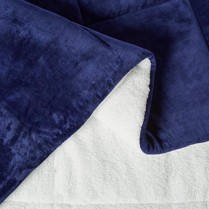 Amazon Basics Reversible Sherpa Comforter Set with Pillow Sham, Twin/Twin XL, Navy