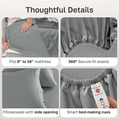California Design Den Luxury Queen Size Sheet Set - 100% Cotton, 600 Thread Count Deep Pocket Queen Sheets, Hotel-Quality Bedding with Sateen Weave - Mist Grey