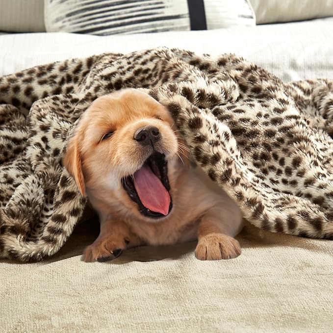 JONIYEAR Cozy Plush Striped Brown Cheetah Faux Rabbit Fur Blanket Twin Size 60" x 70",Overized Thick Fuzzy Leopard Lap Blankets for Women, Soft Fluffy Animal Printed Warm Shaggy Blanket for Winter