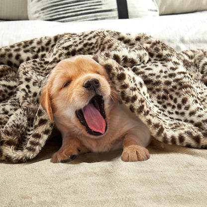 JONIYEAR Cozy Plush Striped Brown Cheetah Faux Rabbit Fur Blanket Twin Size 60" x 70",Overized Thick Fuzzy Leopard Lap Blankets for Women, Soft Fluffy Animal Printed Warm Shaggy Blanket for Winter