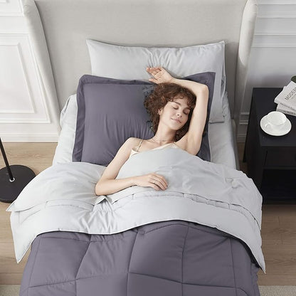 Nestl 5 Piece Twin XL Comforter Set – Dusty Purple Reversible Bed in a Bag – Complete Twin XL Size Bedding Set with Sheets, Pillowcase and Sham