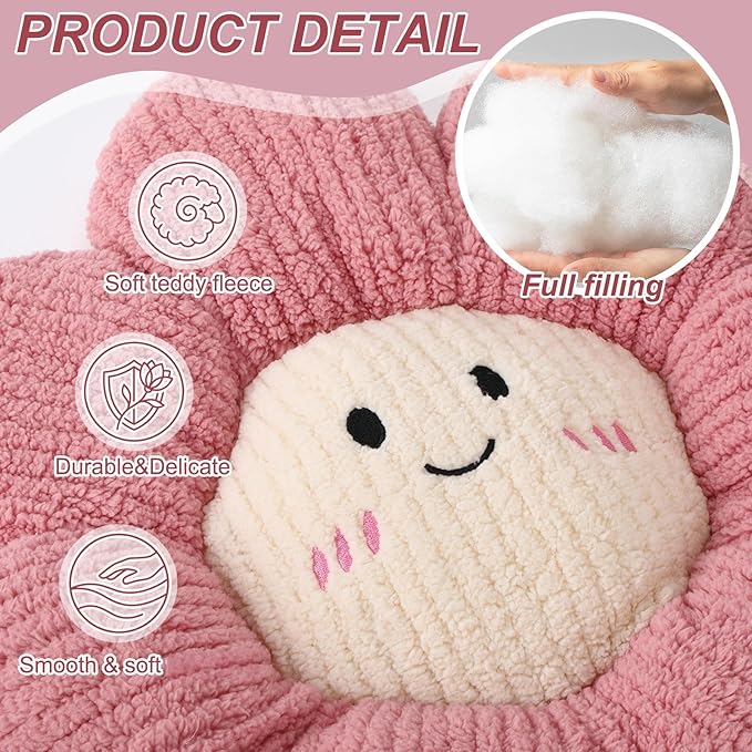 2 Pcs Smile Face Flower Pillows 15" Pink Flower Throw Pillows Decorative Daisy Floor Seating Cushion Aesthetic Cute Seat Cushion for Bed Sofa Couch Home Decor Bedroom Living Room Chair