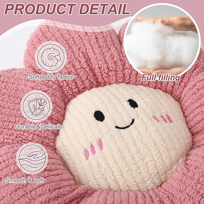 2 Pcs Smile Face Flower Pillows 15" Pink Flower Throw Pillows Decorative Daisy Floor Seating Cushion Aesthetic Cute Seat Cushion for Bed Sofa Couch Home Decor Bedroom Living Room Chair