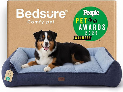 Bedsure SupportMax XL Pro Orthopedic Dog Beds Large Sized Dog - Extra Thick Supportive Dogs Couch with Waterproof Washable Cover, Extra Large Comfort Pet Sofa with Sherpa & Nonskid Bottom, Blue, 45"