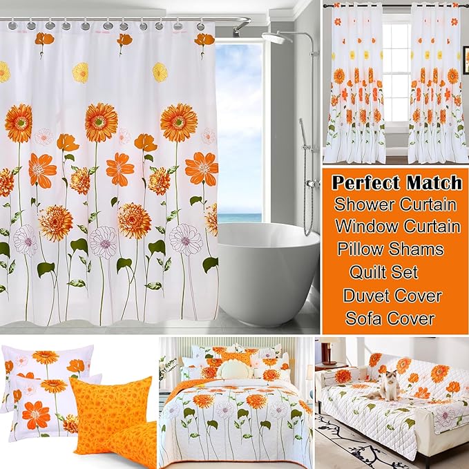 EVENHUG King Comforter Set 7 Pieces Lightweight Soft King Size Comforters for All Season Orange Sunflower Floral Bedding Sets Bed in a Bag with Flat Sheet and Fitted Sheet Pillowcases