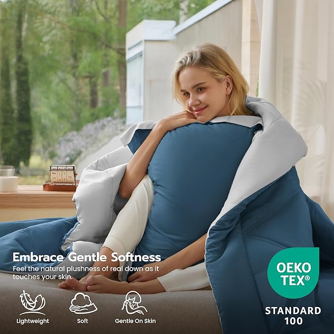 Joiedomi Twin Comforter Set with Sheets Blue, 5 Pieces Twin Bedding Sets with 1 Down Alternative Comforter, 1 Flat Sheet, 1 Fitted Sheet, 1 Pillowcase and 1 Pillow Sham, Bed in a Bag for All Seasons