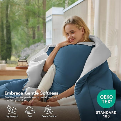 Joiedomi Twin Comforter Set with Sheets Blue, 5 Pieces Twin Bedding Sets with 1 Down Alternative Comforter, 1 Flat Sheet, 1 Fitted Sheet, 1 Pillowcase and 1 Pillow Sham, Bed in a Bag for All Seasons