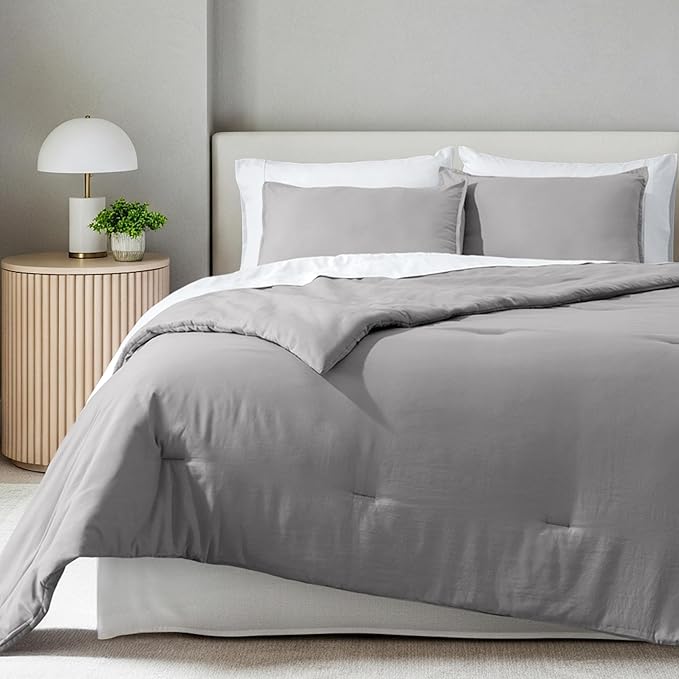 Bare Home Comforter Set - Queen Size - Ultra-Soft - Goose Down Alternative - Premium 1800 Series - All Season Warmth Comforter (Queen, Light Grey)
