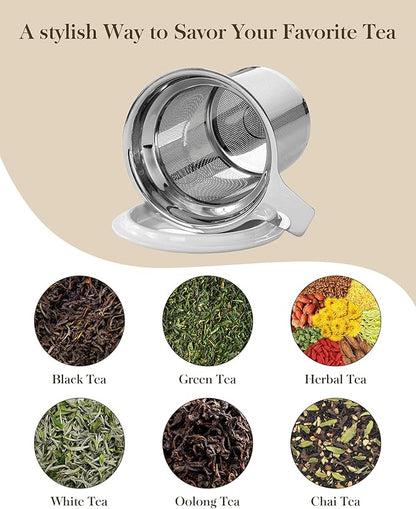 MALACASA Ceramic Tea Mug with Lid and Stainless Steel Infuser, 18 oz Large Tea Cup for Loose Leaf Tea, Heat-Resistant, Microwave & Dishwasher Safe, Speckled Glaze Coffee & Tea Brewer Mug, Khaki Gray