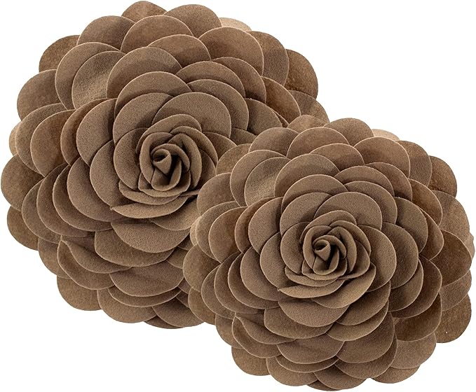 Fennco Styles Eva's Flower Garden Decorative Filled Throw Pillow 13" Round - Mocha Floral Accent Pillow for Home, Couch, Bed, Living Room, Holiday and Office Décor