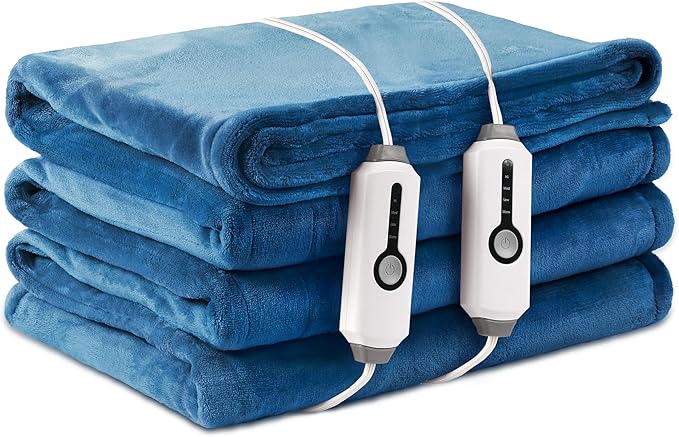 Electric Heated Blanket King Size 90"×100", Comfortable & Luxurious Flannel, 4 Heating Levels & 10 H Auto Shut Off, Lake Blue
