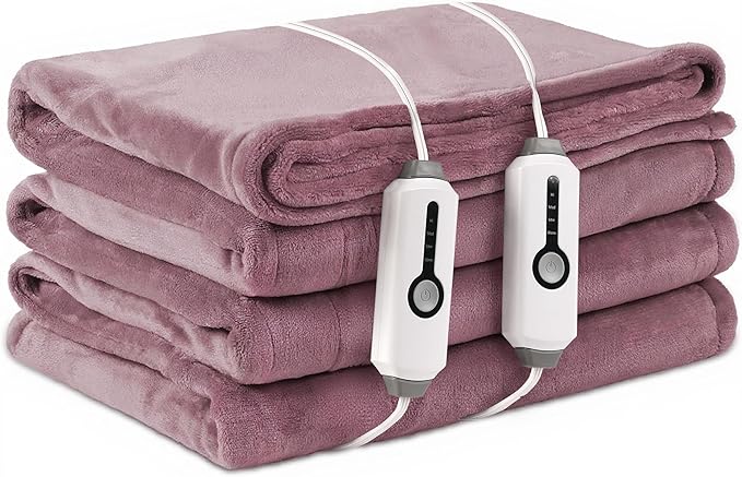 Electric Heated Blanket King Size 90"×100", Comfortable & Luxurious Flannel, 4 Heating Levels & 10 H Auto Shut Off, Purple