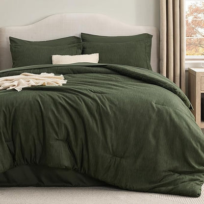 Bedsure King Size Comforter Set Dark Green - Bed in a Bag King Bedding 7 Pieces, Cationic Dyed Bed Set, Dark Green Soft Bedding for All Seasons Comforter with Sheets, Pillowcases & Shams