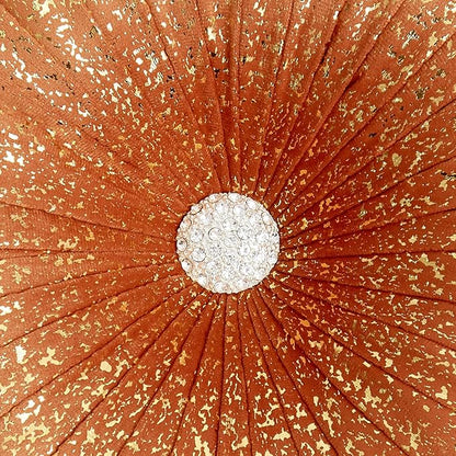 EUCIOR Round Throw Pillows,Orange and Gold Throw Pillow,Soft Spandex Fabric,Pumpkin Pleated Handmade Orange Round Velvet Decorative Pillow for Sofa Bedroom Livingroom