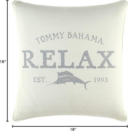 Tommy Bahama - Throw Pillow, 100% Soft Cotton with Zipper Closure, Decorative Pillow for Bed or Couch (18" x 18", Relax Grey)