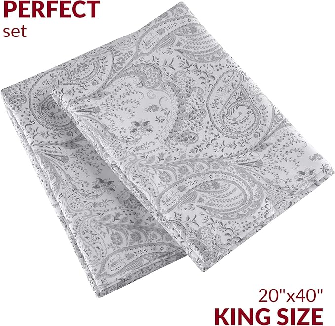 Mellanni Pillow Cases - Luxury, Extra Soft, Cooling Pillow Covers - 2 PC Iconic Collection Pillowcases - Envelope Closure (King 20" x 40", Paisley Gray)