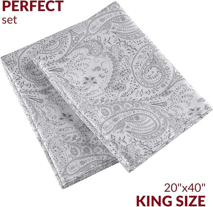 Mellanni Pillow Cases - Luxury, Extra Soft, Cooling Pillow Covers - 2 PC Iconic Collection Pillowcases - Envelope Closure (King 20" x 40", Paisley Gray)