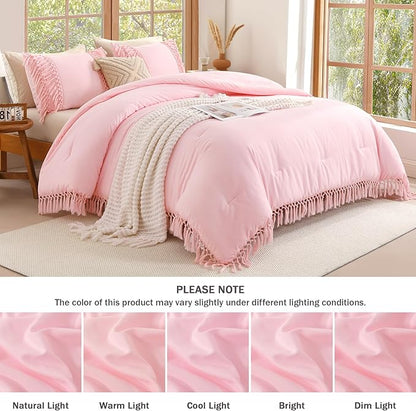 Andency Comforter Full Size Set Light Pink, Boho Lightweight Vintage Soft Bedding Comforter Sets, 3 Pieces Bed Set (79x90In Comforter & 2 Pillowcases)