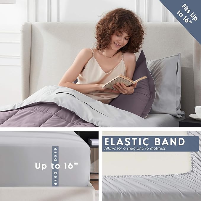 Nestl 5 Piece Twin XL Comforter Set – Dusty Purple Reversible Bed in a Bag – Complete Twin XL Size Bedding Set with Sheets, Pillowcase and Sham
