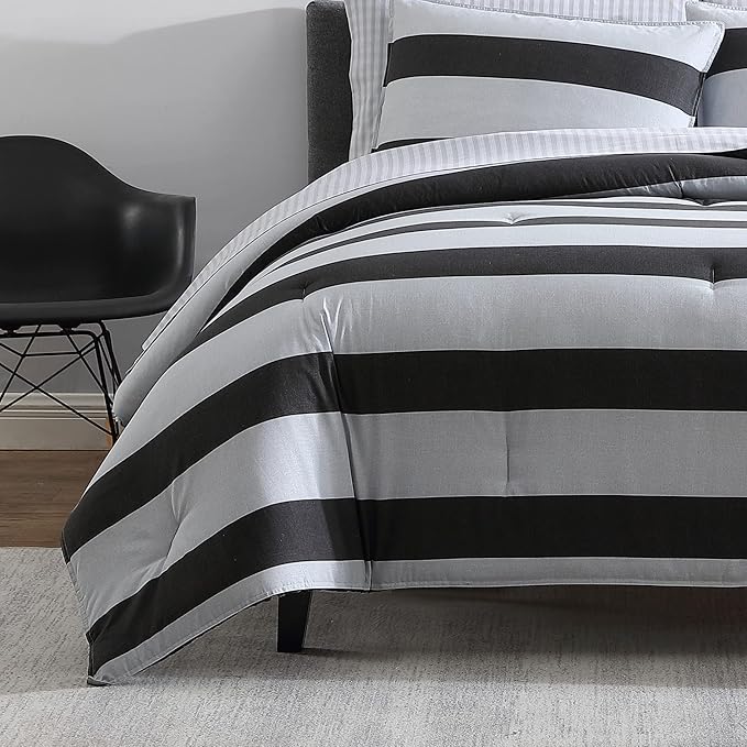 Nautica- Queen Comforter Set, Cotton Reversible Bedding Set, All Season Designer Home Décor (Lawndale Grey, Queen)