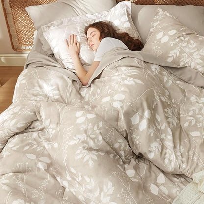 Bedsure King Size Comforter Set - 7 Pieces Floral Beige Soft Bedding Sets, King Bed in a Bag with Botanical Flowers Comforter, Sheets, Pillowcases & Shams