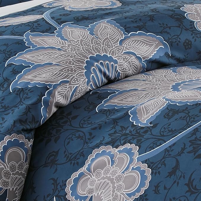 Southshore Fine Living, Inc. Grand Floral Collection - King Comforter Set, Premium Bedding, All-Season Down Alternative, Oversized 3-Piece Comforter Set, King/California Size, Blue