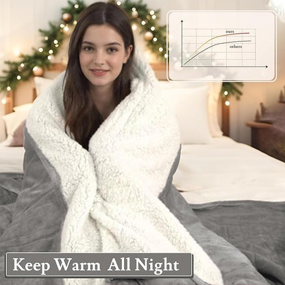 Electric Heated Blanket 62"x84" Twin Size Flannel & Sherpa - 4 Heat Settings & 10H Auto Shut Off for Safe Overnight Use, Fast Heating, Machine Washable for Bed, Couch, Office - Light Gray