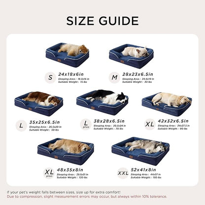 Bedsure Orthopedic Dog Beds for Small Dogs - Washable Small Dog Cat Bed Waterproof, Comfort Pet Couch Sofa with Washable Removable Cover, Pets Bed with Nonskid Bottom, Blue Navy, 24"
