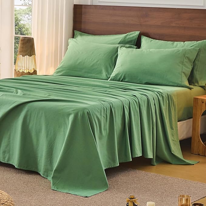 Bedlifes 100% French Pure Linen Sheets California King Size Breathable and Cooling Flax Sheet Set Soft Durable and Moisture Wicking 16 Inch Deep Pocket-4 Piece(Cal King,Sage Green)