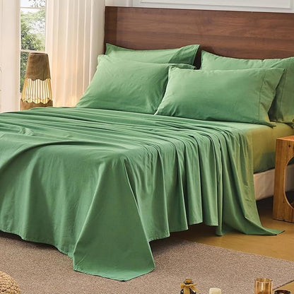 Bedlifes 100% French Pure Linen Sheets California King Size Breathable and Cooling Flax Sheet Set Soft Durable and Moisture Wicking 16 Inch Deep Pocket-4 Piece(Cal King,Sage Green)