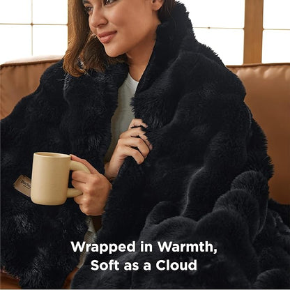 Bedsure GentleSoft Fluffy Fuzzy Twin Blanket, Soft Cozy Fleece Faux Fur Blanket, Pink Decorations Minky Velvet Couch Cover, Thick Warm Plush Women Men Birthday Gifts, 870GSM, Black