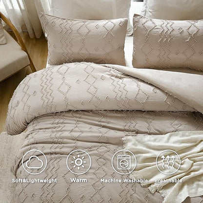 Andency Khaki Tufted Comforter Set Twin, 2 Pieces(1 Boho Comforter, 1 Pillowcase) Textured Farmhouse Bedding Set with Soft Microfiber Down Alternative Geometric Pattern