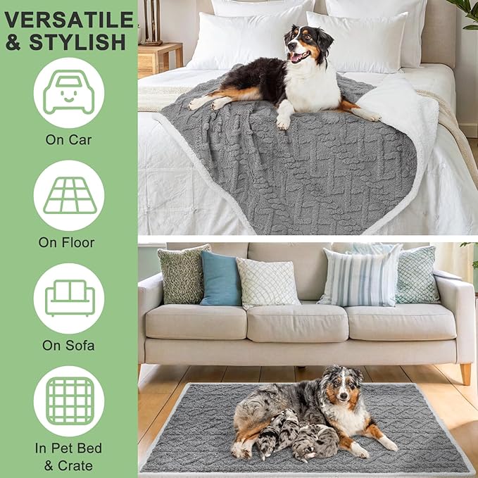 BEAUTYZOO Waterproof Dog Blankets for Medium Large Dogs Washable- Reversable Dog Blanket for Furniture, Sofa, Couch, Crate, Car- Soft Sherpa Dog Throw Plush Pet Bed Blanket Cat Puppy, 32"x40" Grey