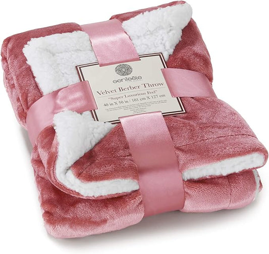 Genteele Sherpa Throw Blanket Super Soft Reversible Ultra Luxurious Plush Blanket, 40 x 50 inches, Light Mahogany/White