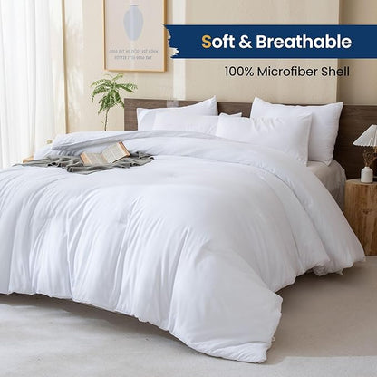 Paxrac White Super King Plus Comforter Set 128x120In, 3 Pieces Oversized King Comforter Set, Lightweight Solid Bedding Set, All Seasons Soft Fluffy Bed Set (1 Comforter & 2 Pillowcases)